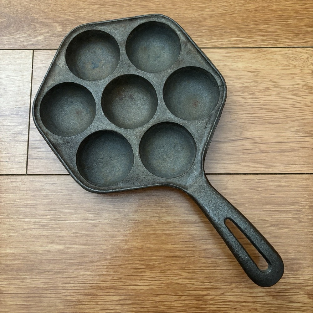 Vintage Cast Iron Danish Cake Biscuit  Egg Poacher Pan Skillet - Unbranded